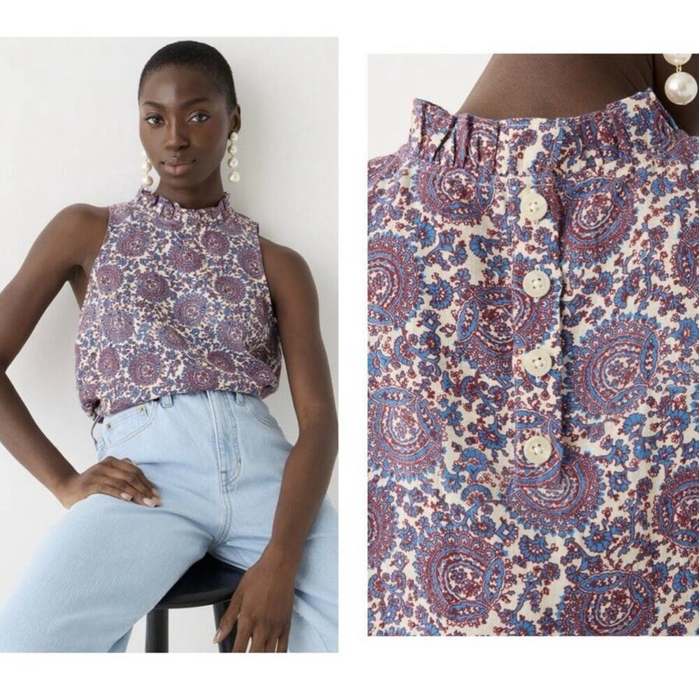 J Crew Fleur Top Floral Linen Sleeveless Plus Size 2X